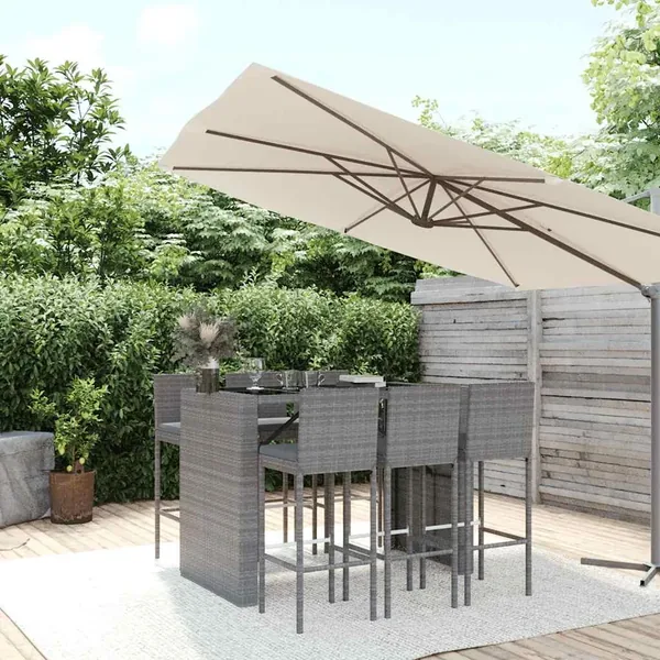 Ensemble de bar de jardin 7 pcs avec coussins gris poly rotin
