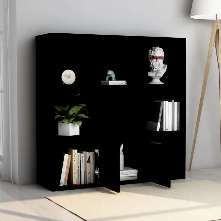 Bibliothèque Noir 98x30x98 cm Bois d’ingénierie - 4