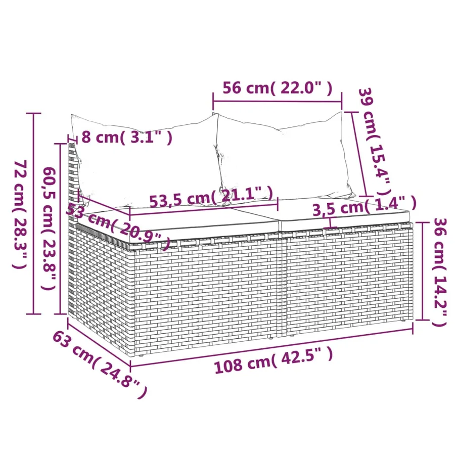 Canapés centraux de jardin et coussins 2pcs Gris Résine tressée - 9
