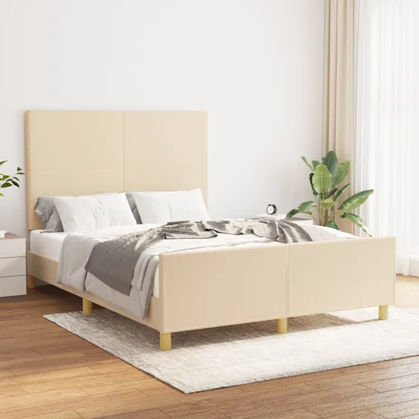 Cadre de lit sans matelas crème 140x200 cm tissu