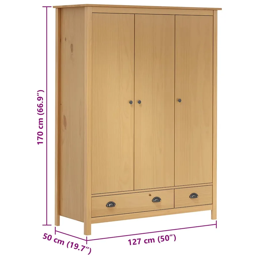 Garde-robe à 3 portes Hill 127x50x170 cm Pin solide - 8