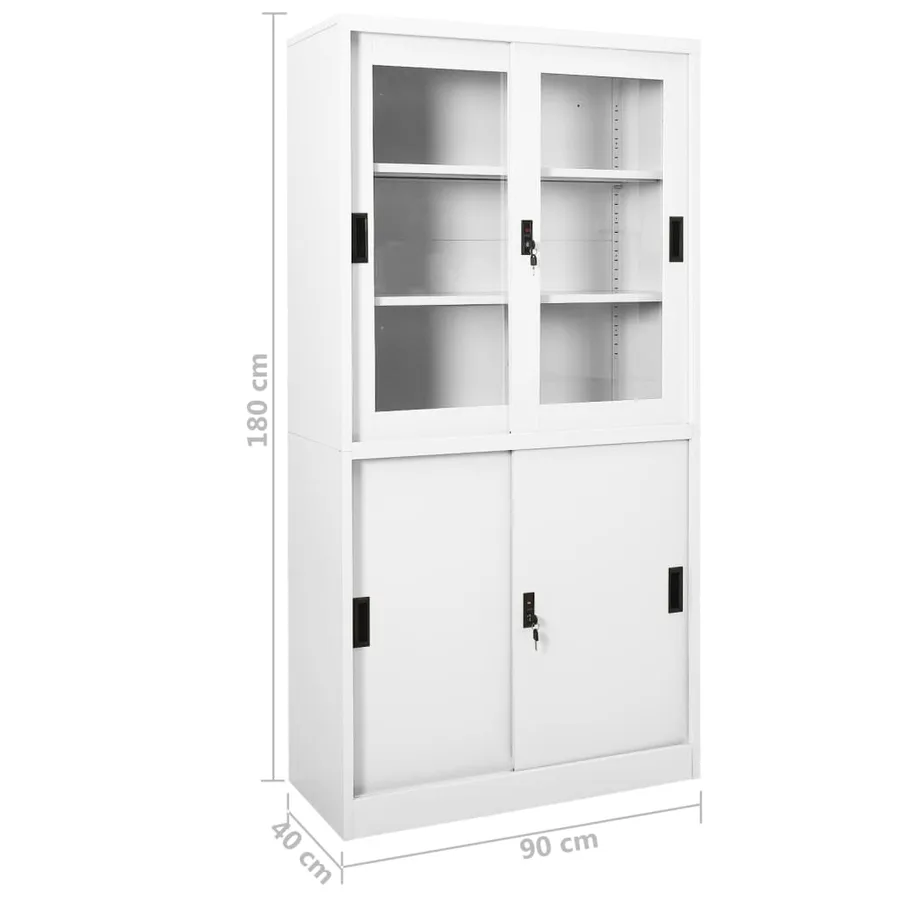 Armoire de bureau et porte coulissante Blanc 90x40x180 cm Acier - 8
