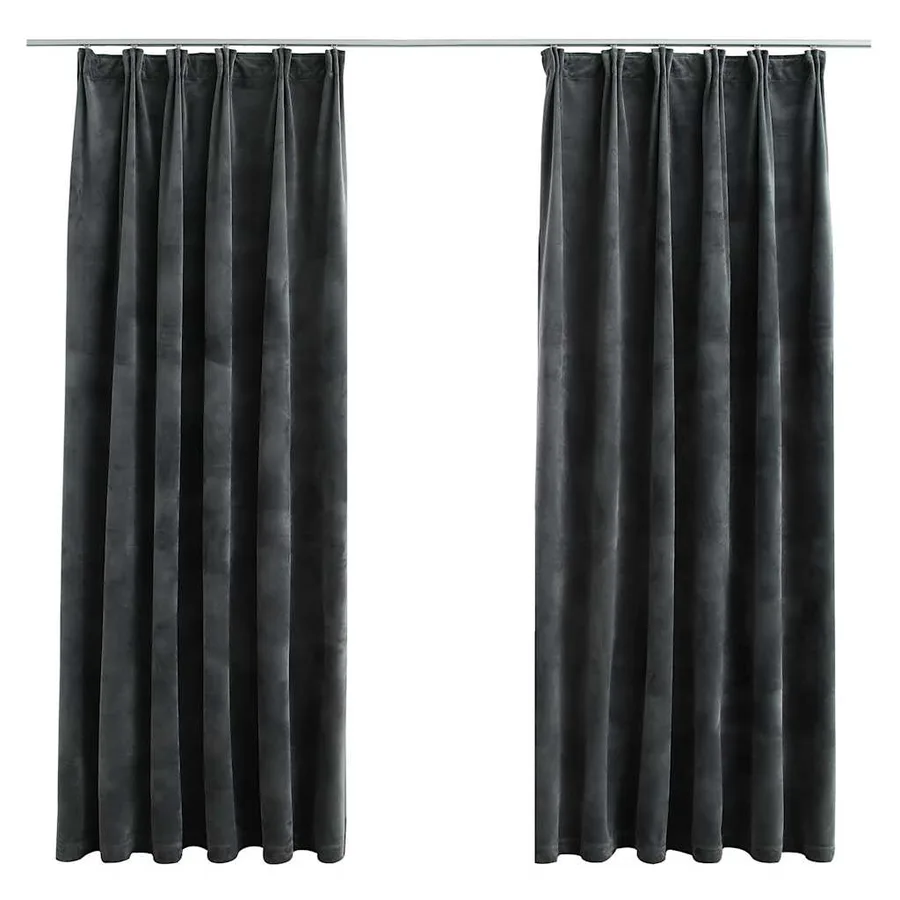 Rideaux occultants et crochet 2pcs Velours Anthracite 140x175cm - 2