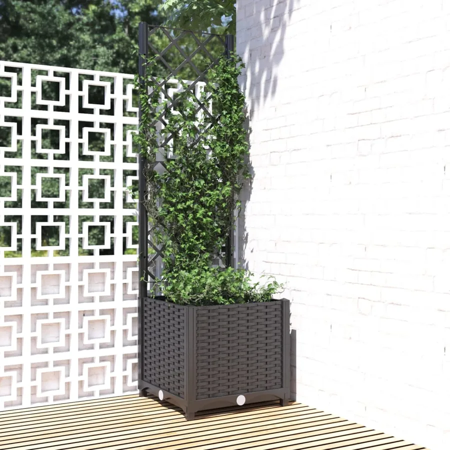 Jardinière de jardin avec treillis Noir 40x40x136 cm PP