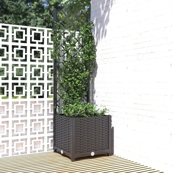 Jardinière de jardin avec treillis Noir 40x40x136 cm PP