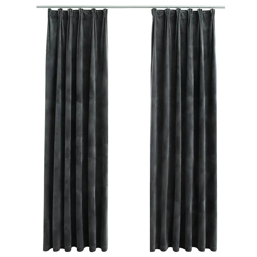 Rideaux occultants et crochet 2pcs Velours Anthracite 140x245cm - 2