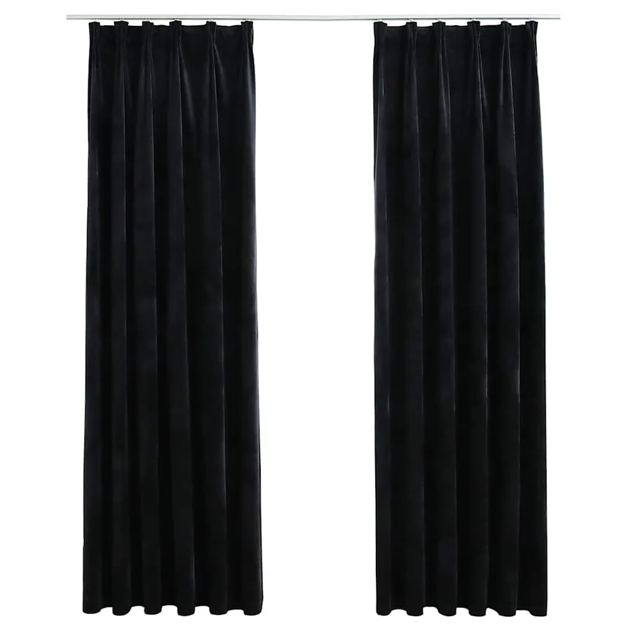 Rideaux occultants avec crochets 2 pcs Velours Noir 140x225 cm - 2