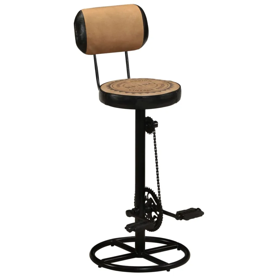Tabouret de bar imprimé en toile lot de 2 cuir chèvre véritable - 2