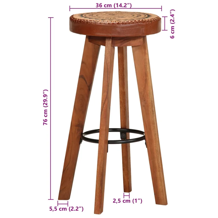 Tabourets de bar 2 pcs Cuir véritable et bois d'acacia solide - 9