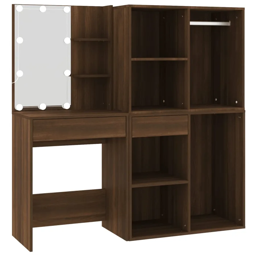 Coiffeuse à LED avec armoires Chêne marron Bois d'ingénierie - 2