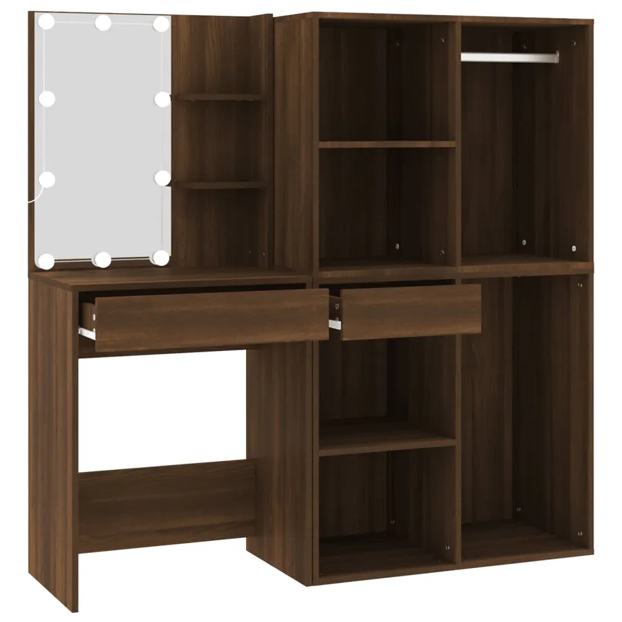 Coiffeuse à LED avec armoires Chêne marron Bois d'ingénierie - 7