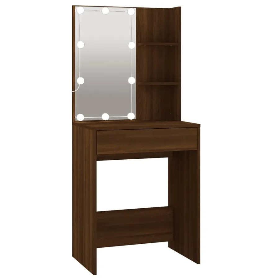 Coiffeuse à LED avec armoires Chêne marron Bois d'ingénierie - 8