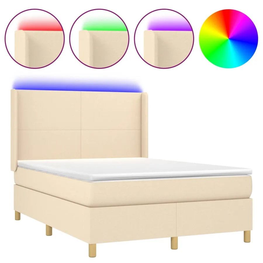 Sommier à lattes de lit matelas et LED Crème 140x200 cm Tissu - 2
