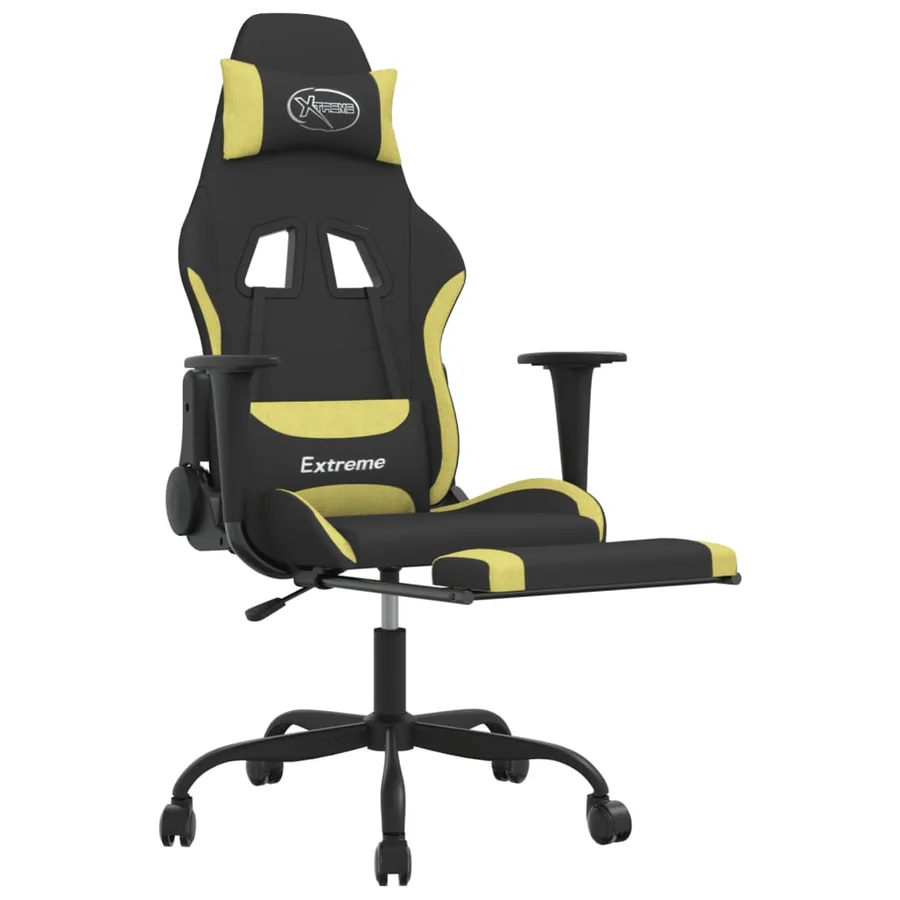 Chaise de jeu de massage avec repose-pied Noir et vert clair - 4