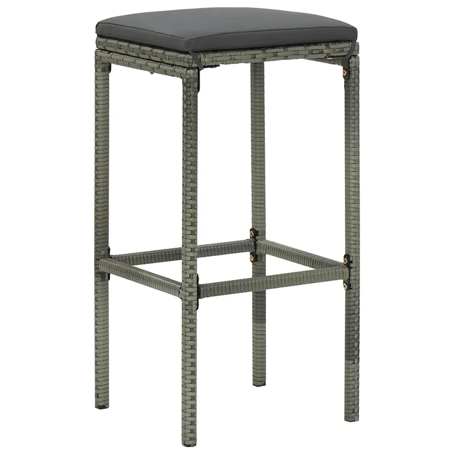 Tabourets de bar avec coussins lot de 3 gris résine tressée - 2