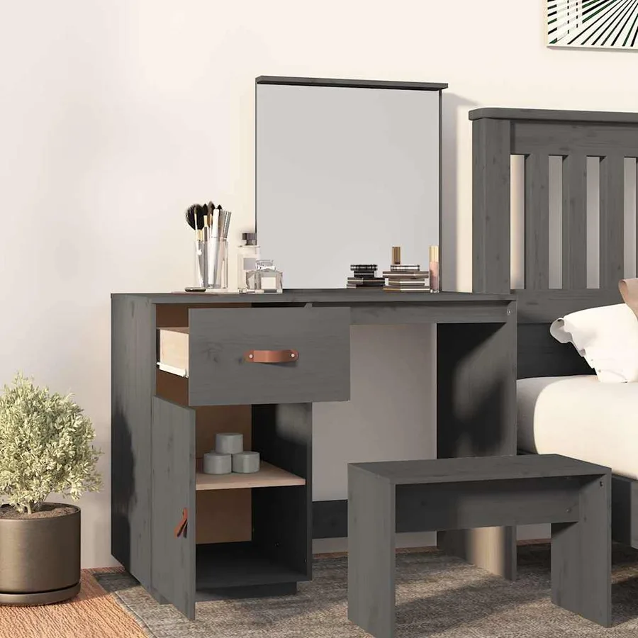 Coiffeuse Gris 95x50x134 cm Bois de pin massif - 3