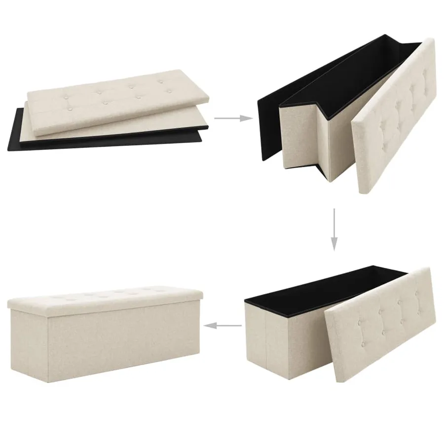 Banc de rangement pliable Blanc crème Faux lin - 5