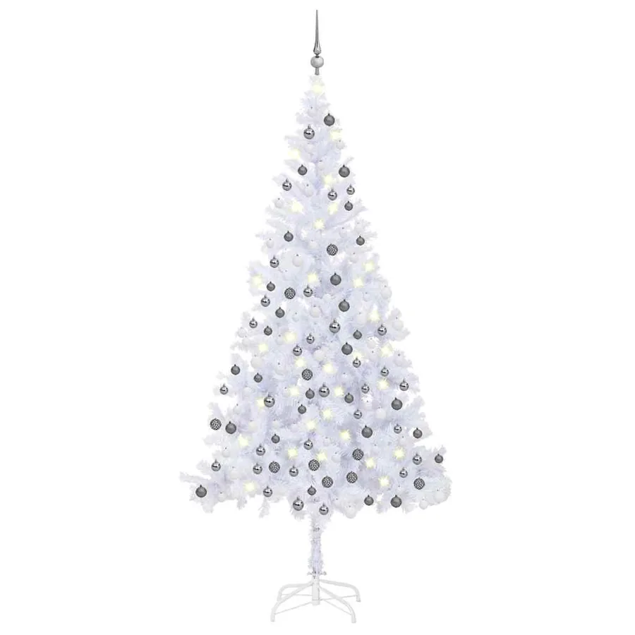 Arbre de Noël artificiel pré-éclairé et boules L 240 cm blanc