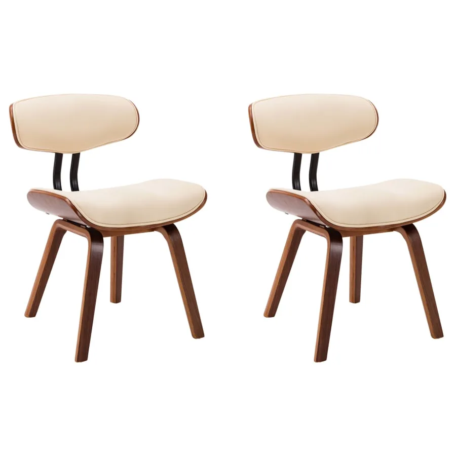 Chaises à manger lot de 2 crème bois courbé et similicuir - 2