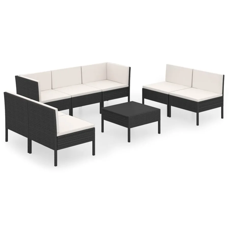 Salon de jardin 8 pcs avec coussins résine tressée noir - 2