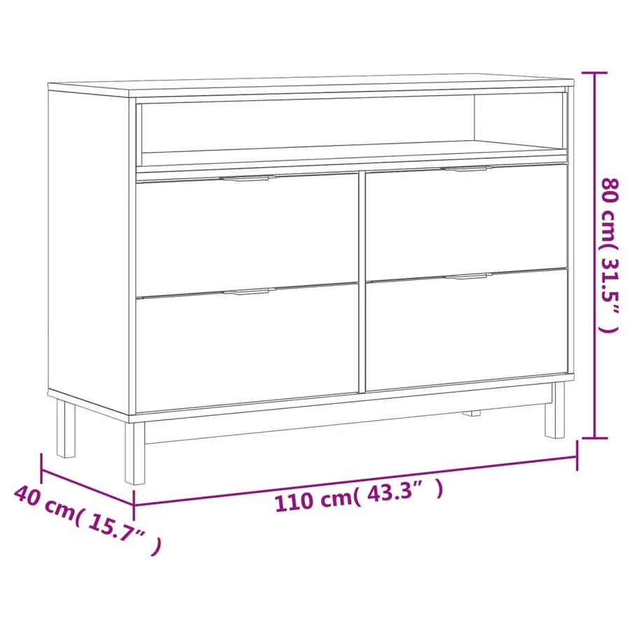Commode FLAM 110x40x80 cm bois de pin massif - 10