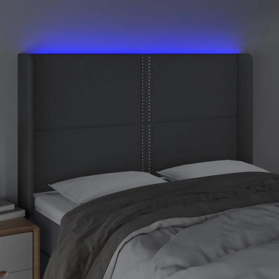 Tête de lit à LED Gris foncé 147x16x118/128 cm Tissu - 4