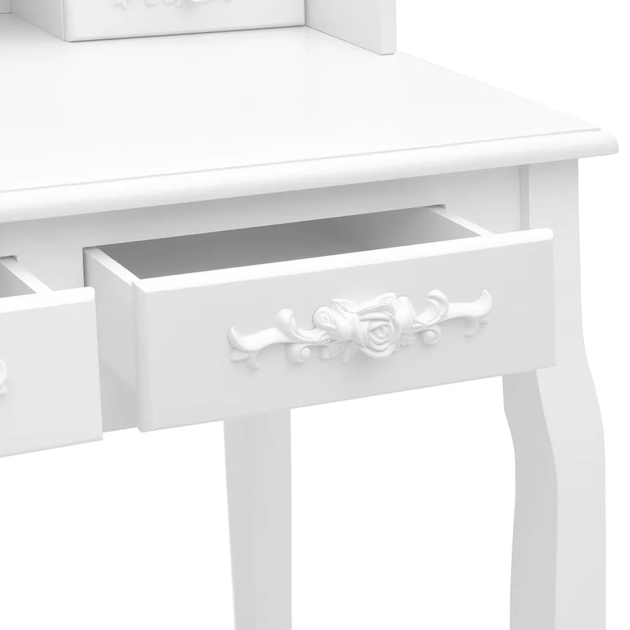 Ensemble de coiffeuse avec tabouret Blanc 75x69x140cm Paulownia - 7