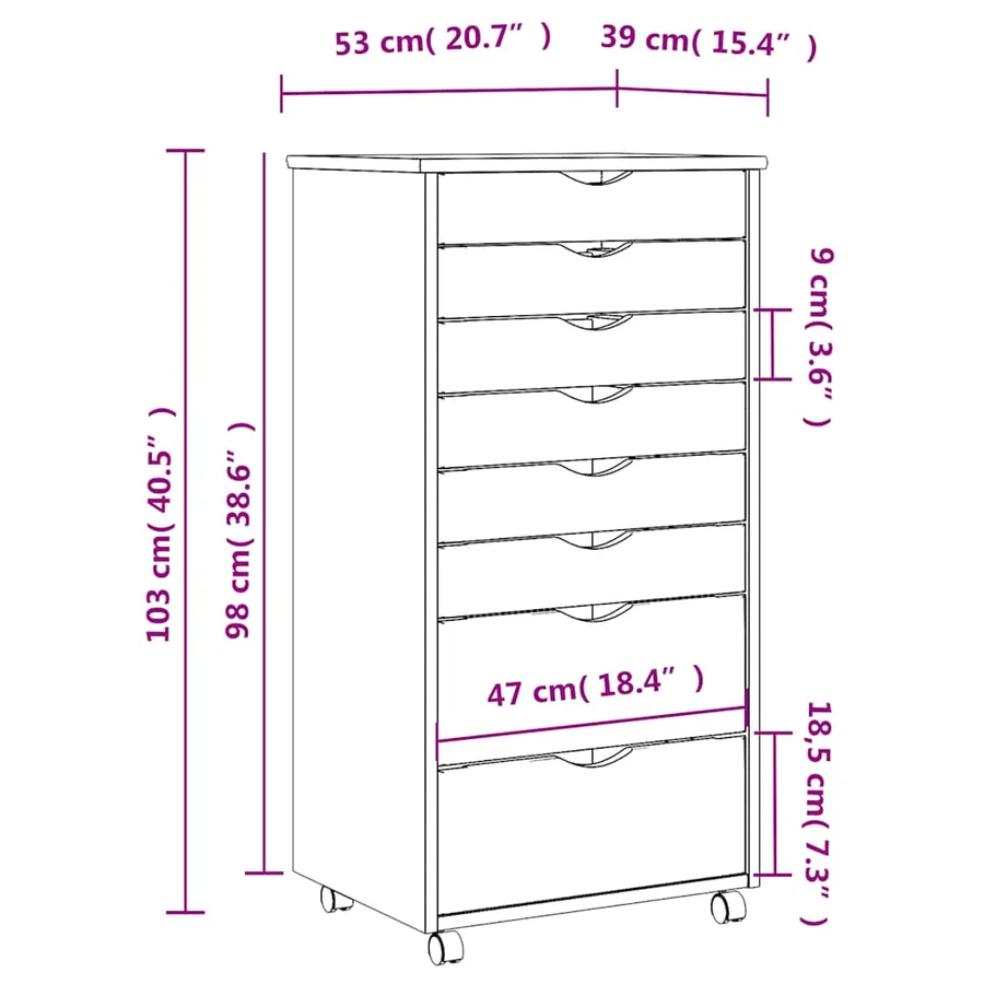 Armoire roulante avec tiroirs MOSS blanc bois de pin solide - 8