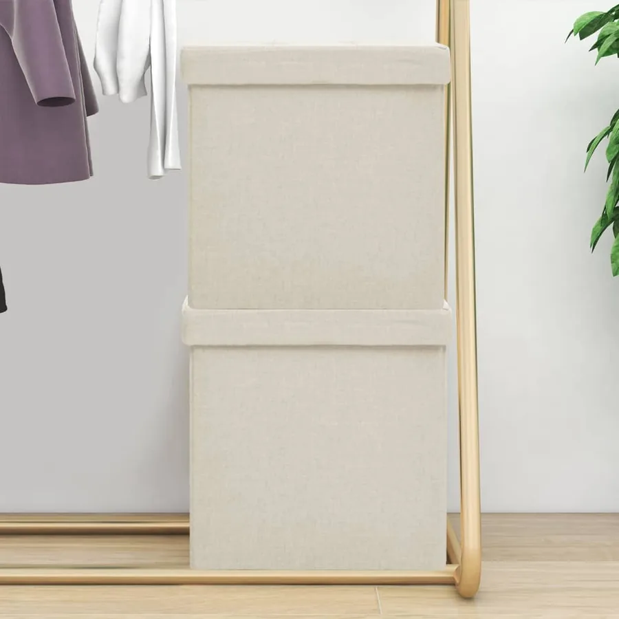 Tabourets de rangement pliables lot de 2 blanc crème Faux lin