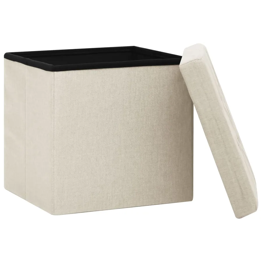 Tabourets de rangement pliables lot de 2 blanc crème Faux lin - 5