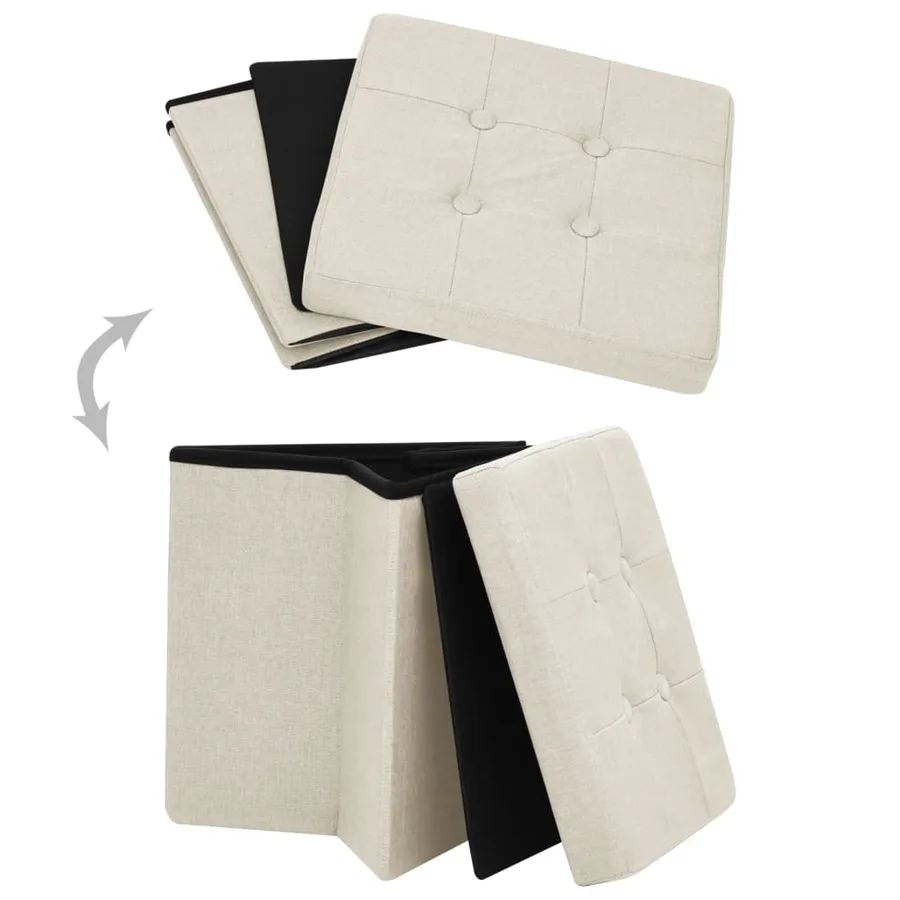 Tabourets de rangement pliables lot de 2 blanc crème Faux lin - 6