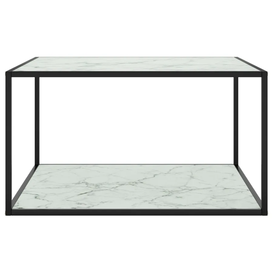 Table basse Noir avec verre marbre blanc 90x90x50 cm - 2