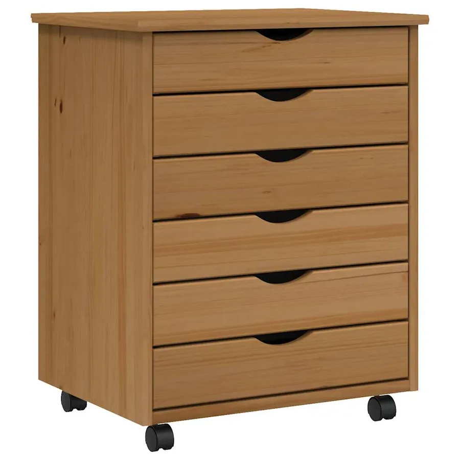 Armoire roulante avec tiroirs MOSS bois de pin marron miel - 2