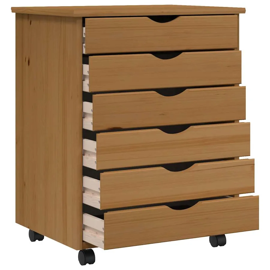 Armoire roulante avec tiroirs MOSS bois de pin marron miel - 4