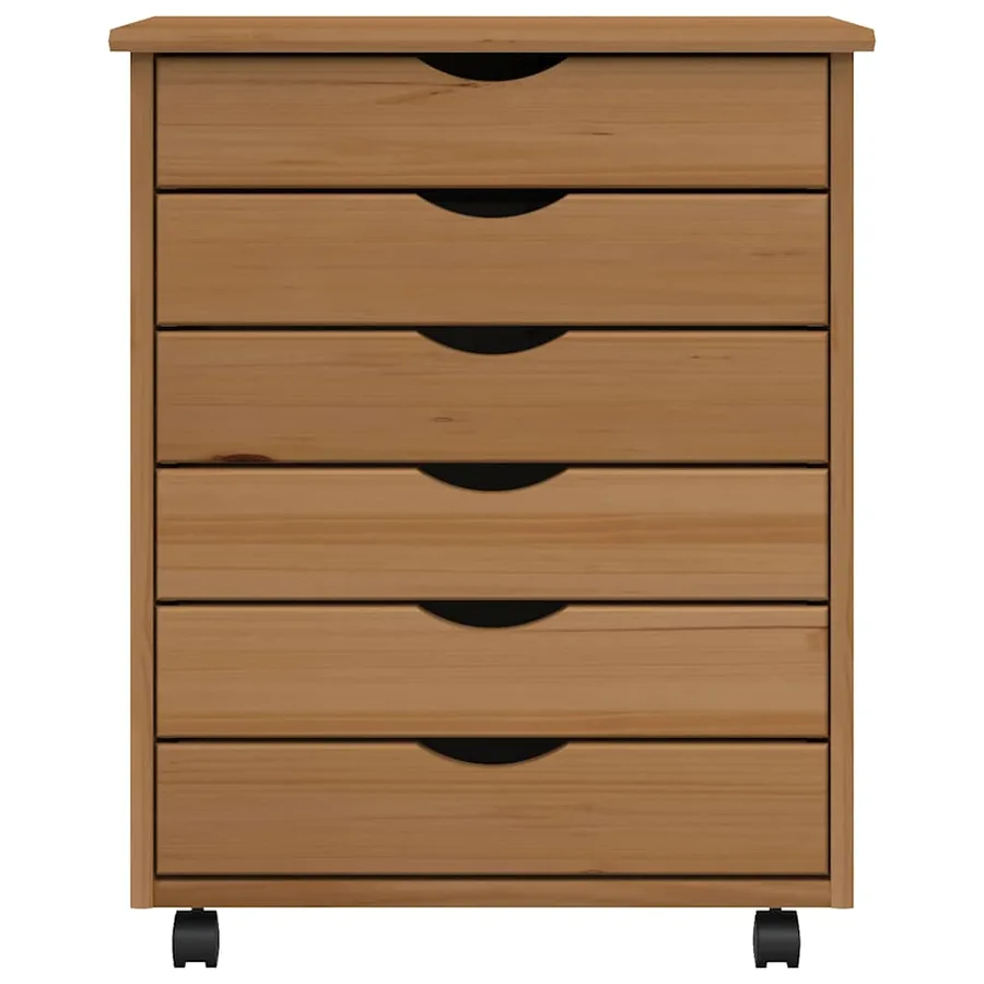 Armoire roulante avec tiroirs MOSS bois de pin marron miel - 5