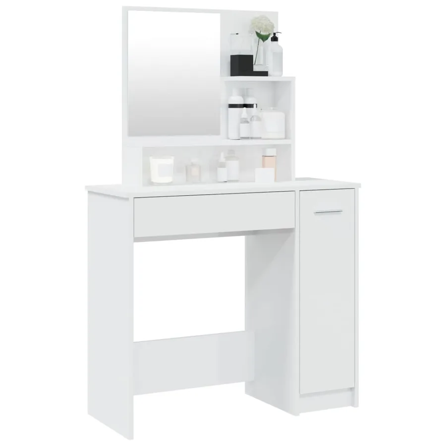 Coiffeuse avec miroir blanc brillant 86,5x35x136 cm - 4
