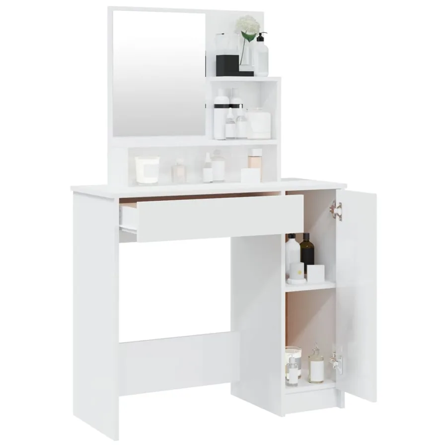 Coiffeuse avec miroir blanc brillant 86,5x35x136 cm - 5