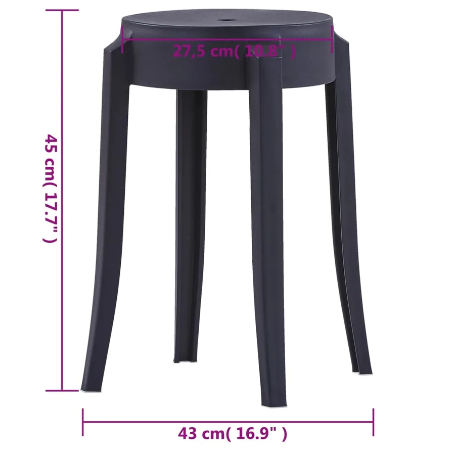 Tabourets empilables lot de 4 noir plastique - 7