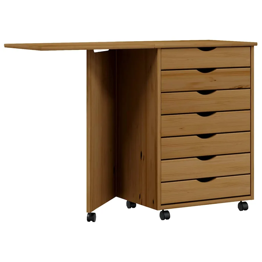 Armoire roulante avec bureau MOSS marron miel bois de pin - 2