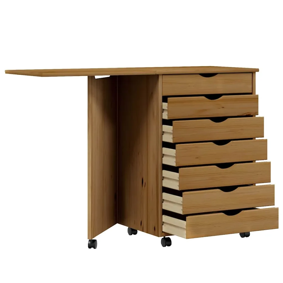 Armoire roulante avec bureau MOSS marron miel bois de pin - 4