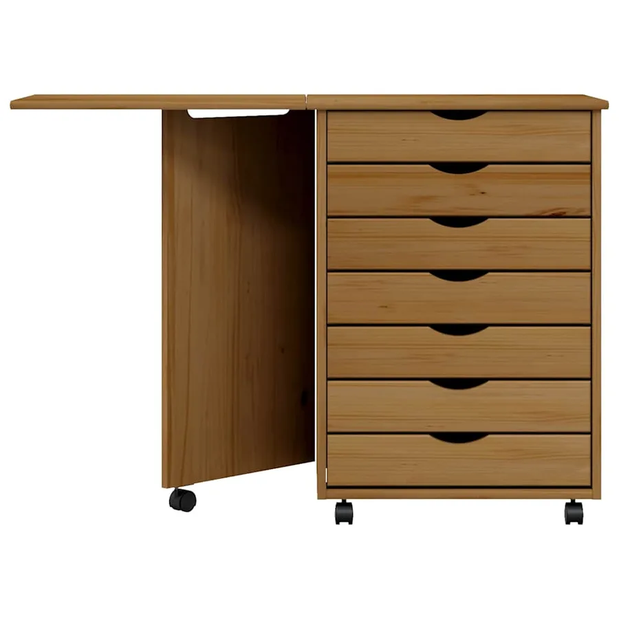 Armoire roulante avec bureau MOSS marron miel bois de pin - 5