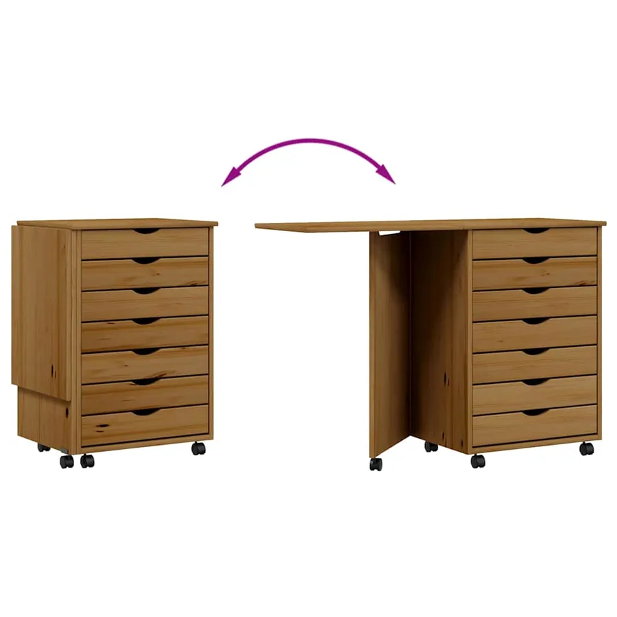 Armoire roulante avec bureau MOSS marron miel bois de pin - 8