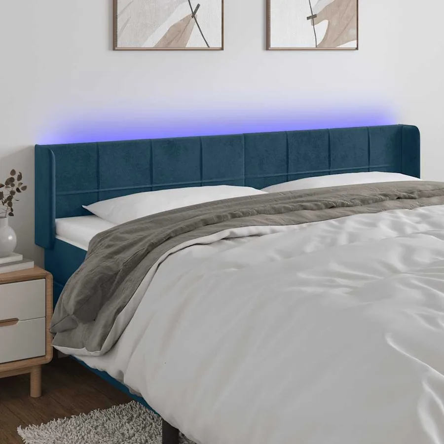 Tête de lit à LED Bleu foncé 203x16x78/88 cm Velours