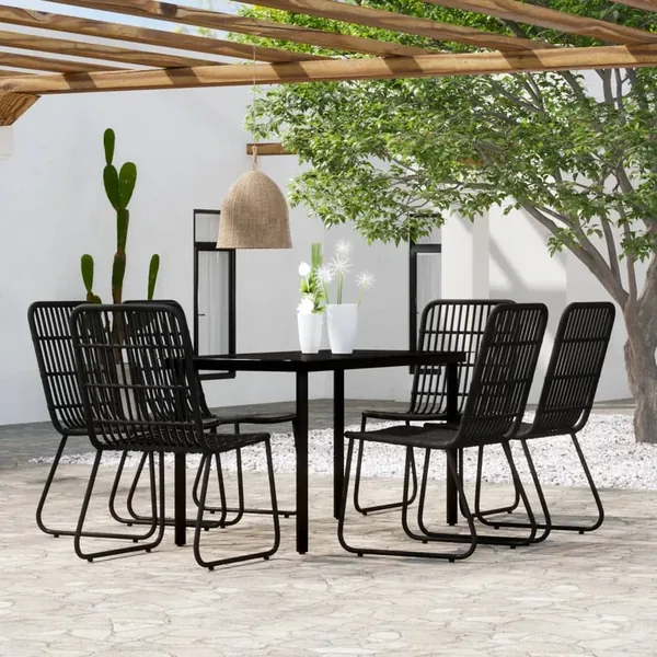 Ensemble à manger de jardin 7 pcs Noir