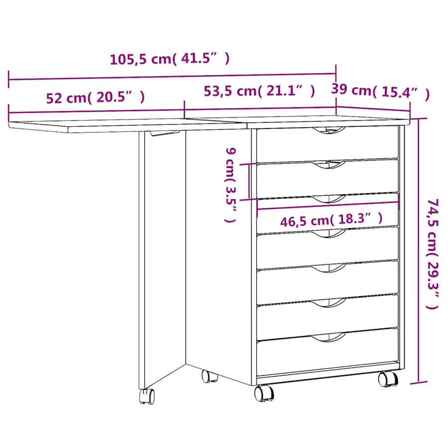 Armoire roulante avec bureau MOSS gris bois de pin solide - 11