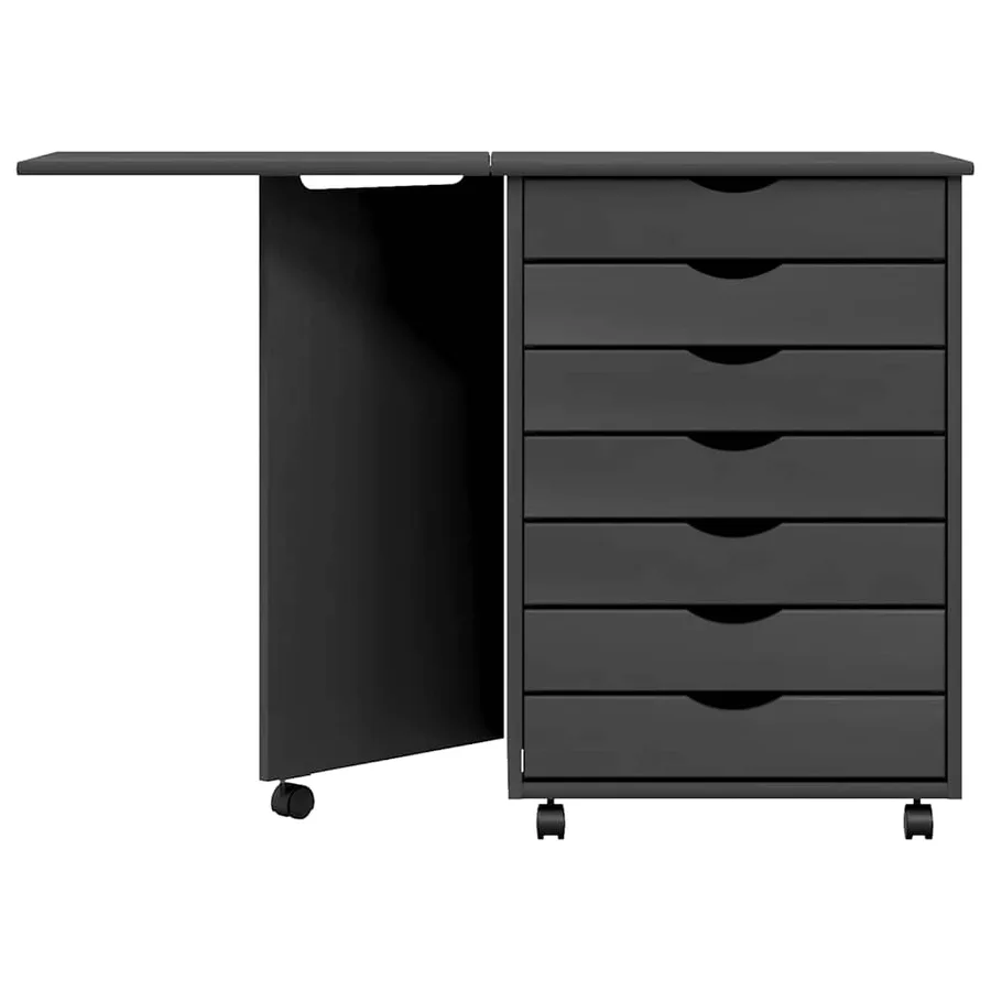 Armoire roulante avec bureau MOSS gris bois de pin solide - 5