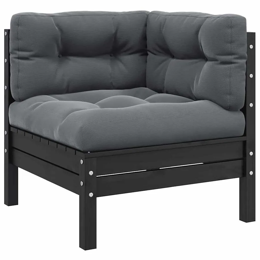 Salon de jardin 3 pcs avec coussins Noir Bois de pin massif - 3