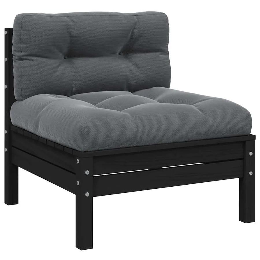 Salon de jardin 3 pcs avec coussins Noir Bois de pin massif - 4
