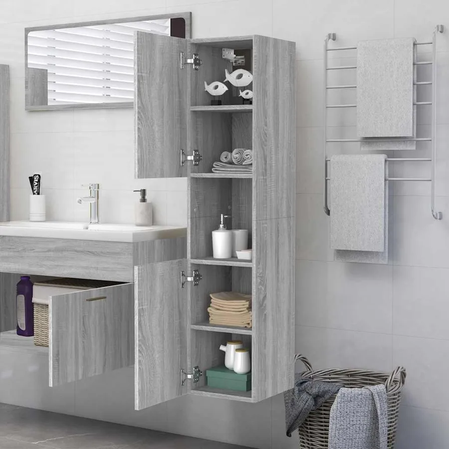 Armoire de bain Sonoma gris 30x30x130 cm Bois d'ingénierie - 4