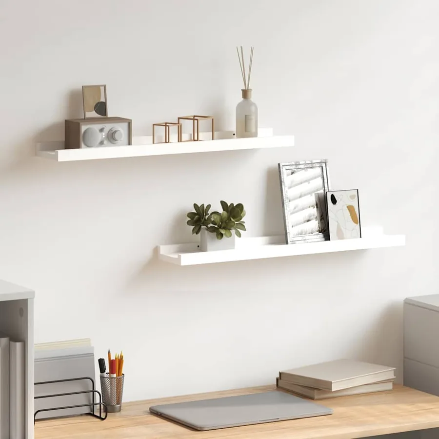 Étagères à rebord pour cadre photo 2 pcs Blanc 60x9x3 cm MDF